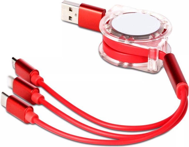 ANY KART Multi USB Charger Cable Retractable 3 in 1 Multiple Charging Cord USB Adapter  (Red)
