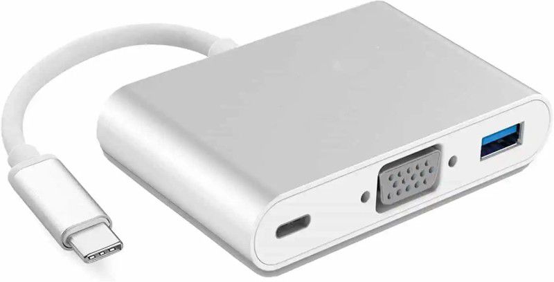 microware Multi-function Type C to VGA Adapter Charging Converter USB 3.1 usb c hub Type C to VGA USB 3.0 hub Laptop Accessory  (Silver)
