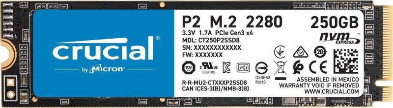 Crucial CT250P2SSD8 250 GB Laptop Internal Solid State Drive (SSD) (P2 250GB 3D NAND NVMe PCIe M.2 SSD - CT250P2SSD8)  (Interface: PCIe NVMe, Form Factor: M.2)