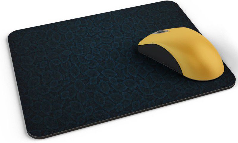 UTU Blue Leaves Pattern Mousepad  (Black)
