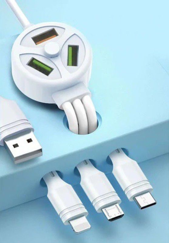 RHONNIUM Power Sharing Cable 1.2 m Extended mobile data cable 3 Plug 3 Usb port 3.1A-J7  (Compatible with All Smartphones, Tablets, MP3 player, White, One Cable)