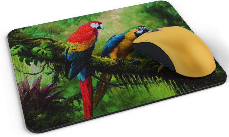UTU Macaw Parrot Jungle Rainforest Mousepad  (Black)