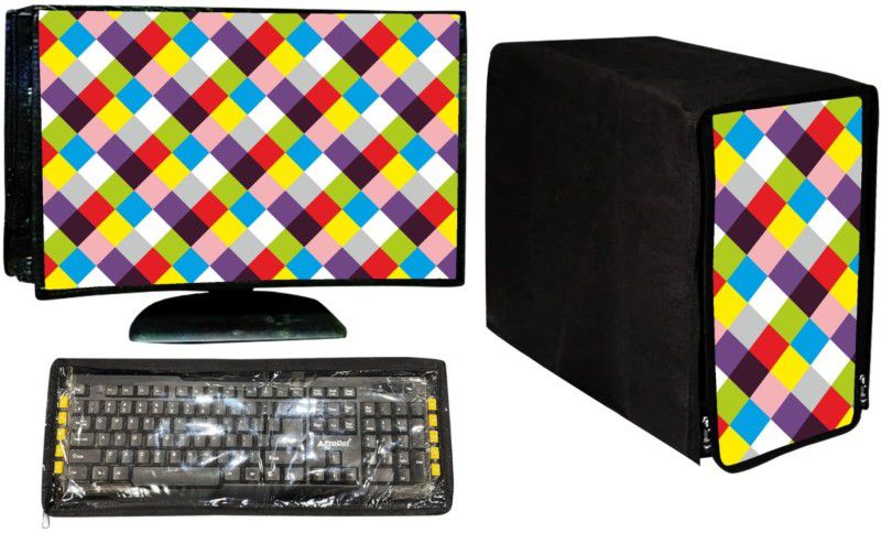 RANBOW Computer Cover Full Set for 19 inch Computer Monitor, Keyboard (8*18 Inch) and CPU (7.5*18*16 Inch) - CC-19-IN-MLTY-CHECK_P1  (Multicolor)