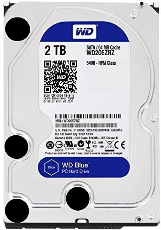 WD BLUE 2 TB Desktop, Surveillance Systems, All in One PC's Internal Hard Disk Drive (HDD) (WD20EZRZ)  (Interface: SATA, Form Factor: 3.5 inch)