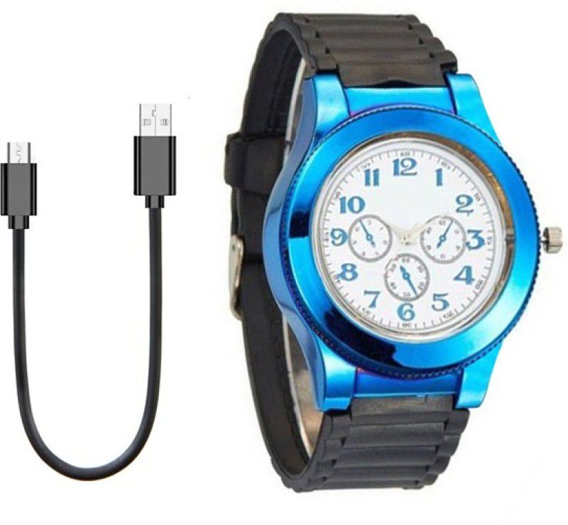 Explorer ™ Heavy Metal Classic Men Watch Lighter | USB Rechargeable And Flameless Hand Wrist Watch Cum Lighter | 1 USB Cable Included | Electric Lighter, No Fuel/Gas Needed | Blue Color Cigarette Lighter  (Blue Black)