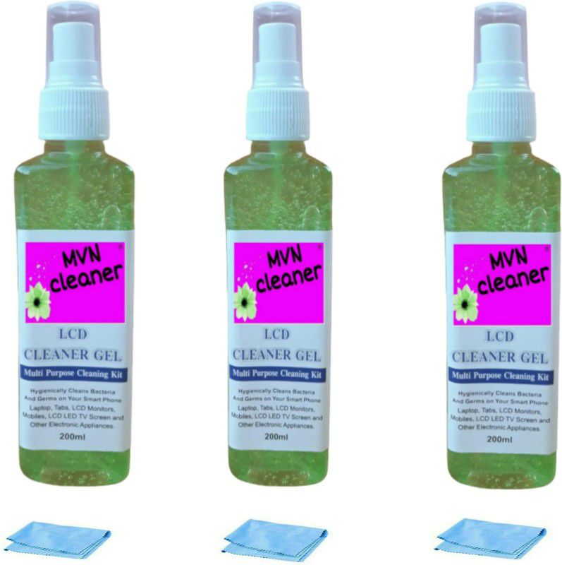 MVN CLEANER Screen Cleaner Gel 200 Ml Cleaning Spray Clean Flat/Normal Screen Lcd Led TV,LAPTOP,Gaming Tablet,Camera ( Pack Of 3 ) With 1 Microfibre Cloth for Computers, Laptops, Mobiles  (Screen Cleaner Gel 200 Ml Cleaning Spray)