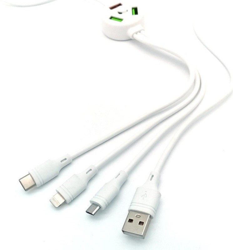 RHONNIUM Power Sharing Cable 1.2 m Electric 6in1 Data Cable 3 Plug 3 USB Port Cable-G5  (Compatible with All Smartphones, Tablets, MP3 player, White, One Cable)
