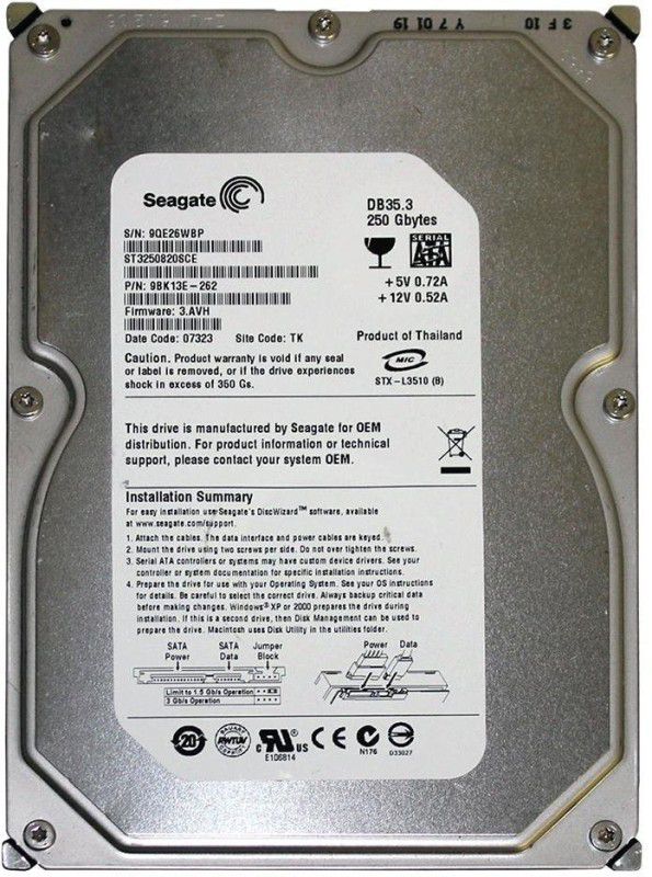 Seagate Barracuda 250 GB Desktop Internal Hard Disk Drive (HDD) (ST3250820SCE)  (Interface: SATA, Form Factor: 3.5 inch)