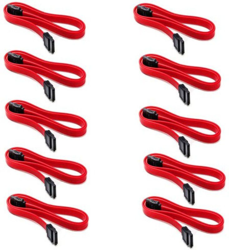 Fexy Power Sharing Cable 0.61 m 10 Pack Straight SATA III Data Cable Compatible for SATA HDD, SSD, CD Driver, CD Writer - Red  (Compatible with computer, computer dvd, SSD, hdd, Red, Pack of: 10)