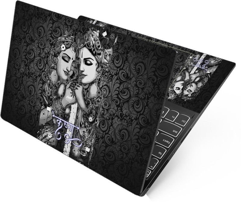 Anweshas HD Printed Full Panel Laptop Skin Sticker Vinyl Fits Size Upto 15 inches No Residue, Bubble Free, Waterproof - Lord Krishna Black Floral Art Self Adhesive Vinyl Laptop Decal 15.6