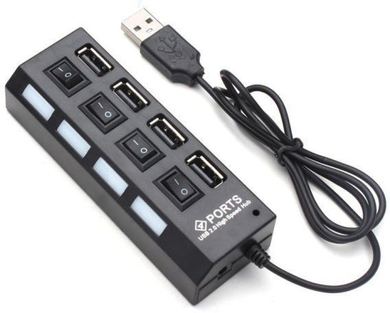 Mintronics BLACK 4 PORT 4 Port USB hub with 4 switches HI-SPEED (BLACK ) USB Hub, USB Charger, USB Cable, Card Reader  (Black)