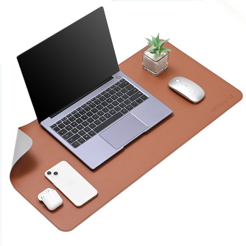 Aropana Vegan LeatherDeskPad,MousePad,Office DeskMat,Waterproof,WritingPad Edge-Stitched Mousepad  (BrownGrey)