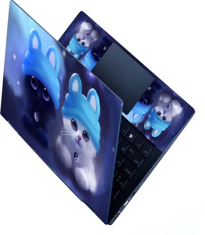 FineArts HD Printed Full Panel Laptop Skin Sticker Vinyl Fits Size Upto 15.6 inches No Residue, Bubble Free - Cute Cat Self Adhesive Vinyl Laptop Decal 15.6