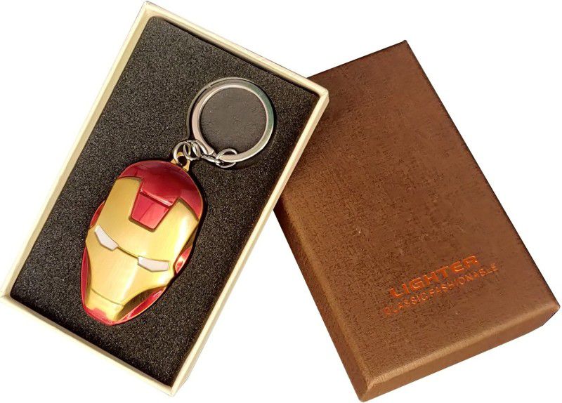 Explorer ™ Iron Man Face Shield Avengers Design Key Ring Chain Included Slider Lighter | Easy To Carry | Beautiful Gifting Purpose For Cigarette Lovers | Cigarette Lighter, USB Cable  (Red Golden)