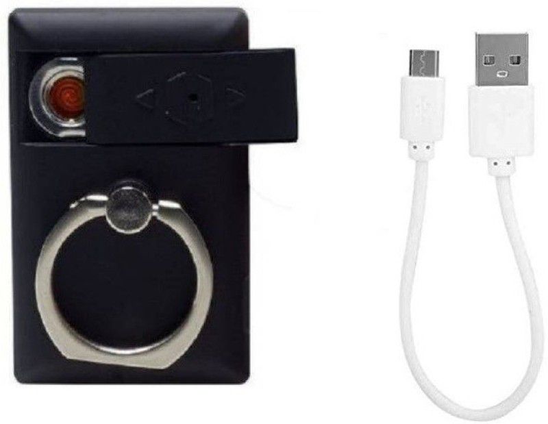 Explorer 360 Degree Rotate Mobile Ring Holder Lighter | Fast USB Rechargeable Cigarette Lighter | Mobile Ring Cigarette Lighter, USB Cable  (Black Mobile Ring)