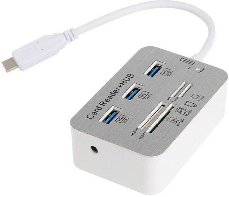 VIBOTON Type c Usb Hub 3.0 with Card Reader Support Micro SD, SD, SDHC, M2 , TFLASH Card Reader  (White)