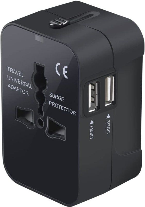 Jihaan Worldwide Travel Adapter AC Power Plug Adapter with Dual USB Ports Laptop Black Worldwide Adaptor  (Black)
