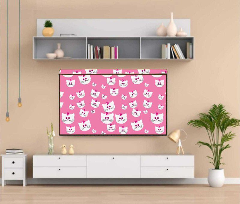 Immix LED TV Cover 32 Inch Waterproof for 32 inch Computer Monitor, TV, LCD Monitor - LED-32-Pink-Cat-P1  (Pink, White)