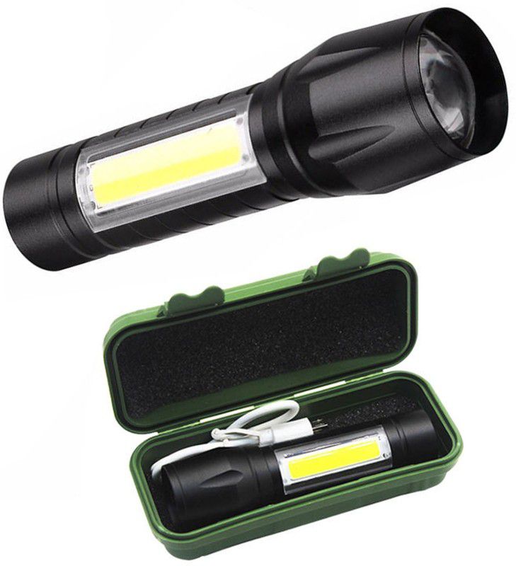 MOOZMOB Water-Resistant Metallic Body Mini Torch Light Super Brightness High Lumens Handheld Torch Light COB Side Searchlight and Flashlight Feature Zoomable Torch Led Light  (Black)