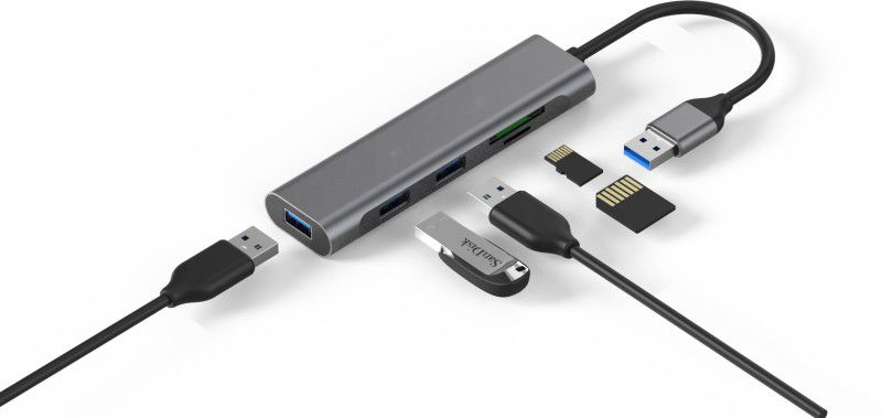 VIBOTON 3 Ports USB 3.0 HUB With Multi-card Reader for Sd / TF Card With 5Gbps Speed USB Hub, Card Reader  (Silver)