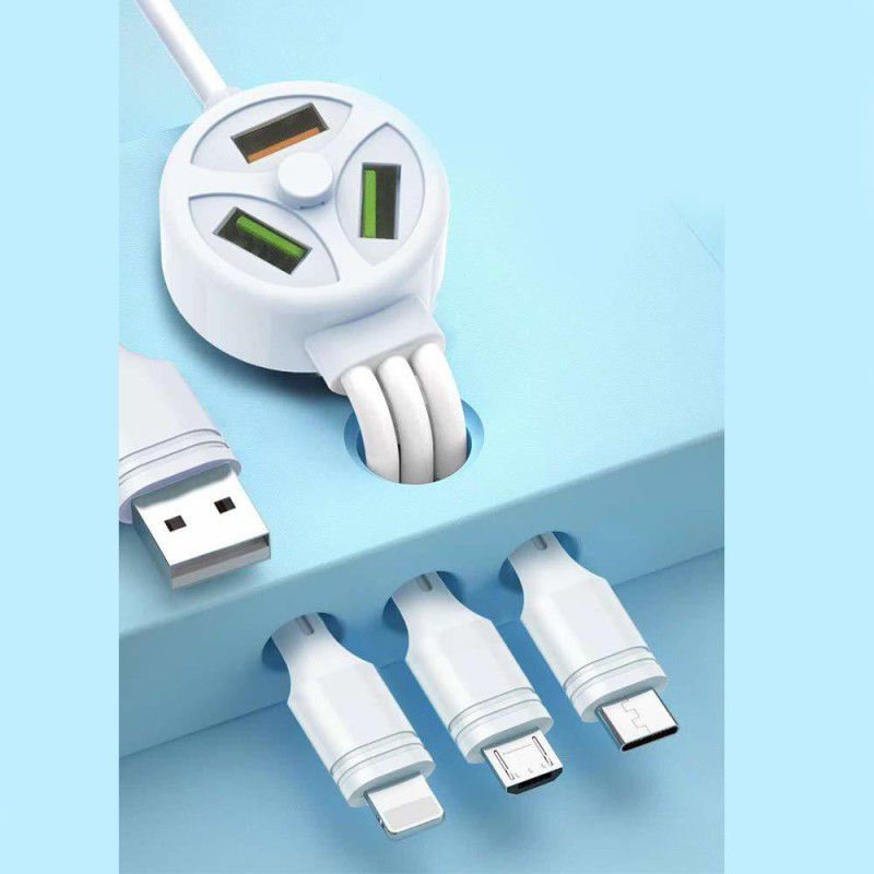 VibeX Power Sharing Cable 1.2 m 6in1 Data Cable 3 Plug 3 USB Port, for Mobile Phone-VIII20  (Compatible with All Smartphones, Tablets, MP3 player, White, One Cable)