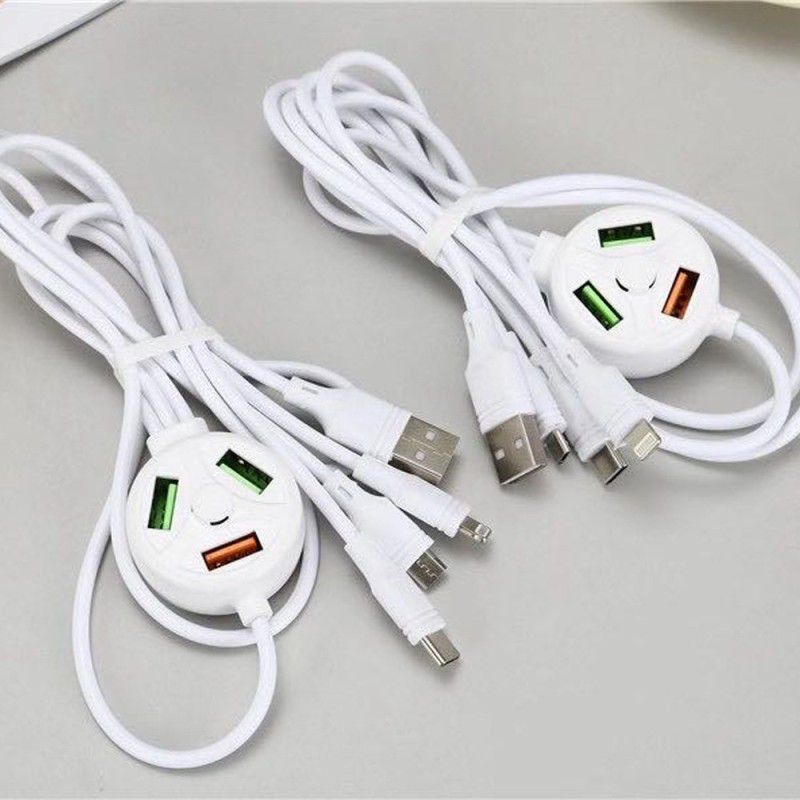 VibeX Power Sharing Cable 1.2 m 6in1 Data Cable 3 Plug 3 USB Port, for Mobile Phone-XI15  (Compatible with All Smartphones, Tablets, MP3 player, White, Pack of: 2)