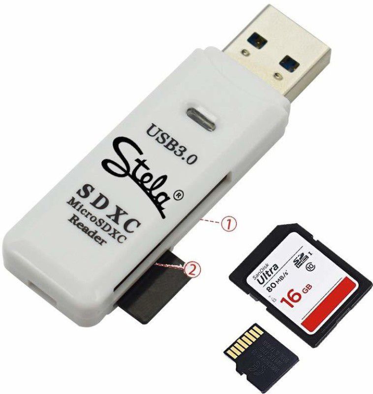 Stela Card Reader USB 3.0 SD/Micro SD TF OTG Smart Memory Card Adapter for Laptop USB 3.0 SD Card Reader White Card Reader  (White)
