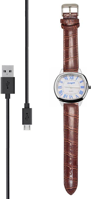 FITUP ™ Business Class Fashion USB Rechargeable Leather Strap Flameless Lighter Male Accessory Men Quartz Wrist Watch | Premium Quality Brown Strap Silver Heavy Alloy Case Wrist Watch Lighter Cigarette Lighter  (Brown Silver)