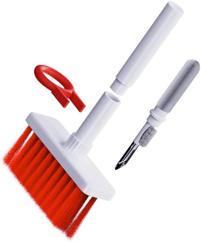 ELECTRO WOLF 5 in 1 Cleaning Brush Tool Kit - Corner Gap Duster Key-Cap Puller (White/Red) for Computers, Gaming, Laptops, Mobiles  (5 in 1 Cleaning Kit Brush - White/Red)