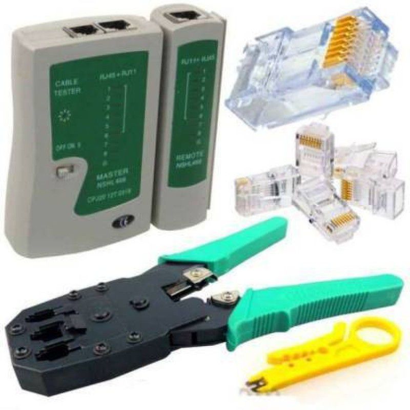 dhriyag Rj45 Rj11 Crimping Tool, Network Lan Cable Tester, & 20 Pcs RJ45 Connectors Combo Set