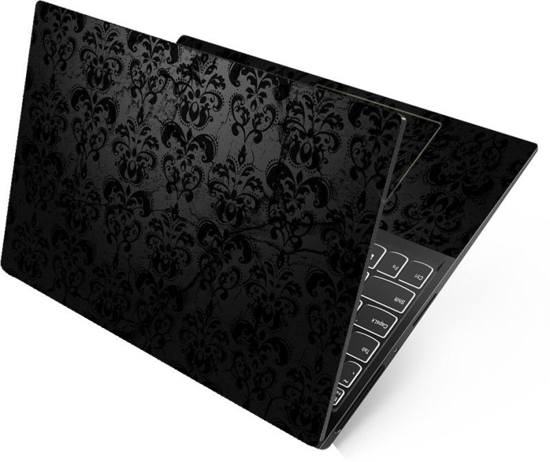 Techfit HD Printed Easy to Install Full Panel Laptop Skin/Sticker/Stretchable Vinyl/Cover for all Size Laptops upto 15.6 inch No Residue, Bubble Free - Black Floral On Ruff Leather Self Adhesive Vinyl Laptop Decal 15.6
