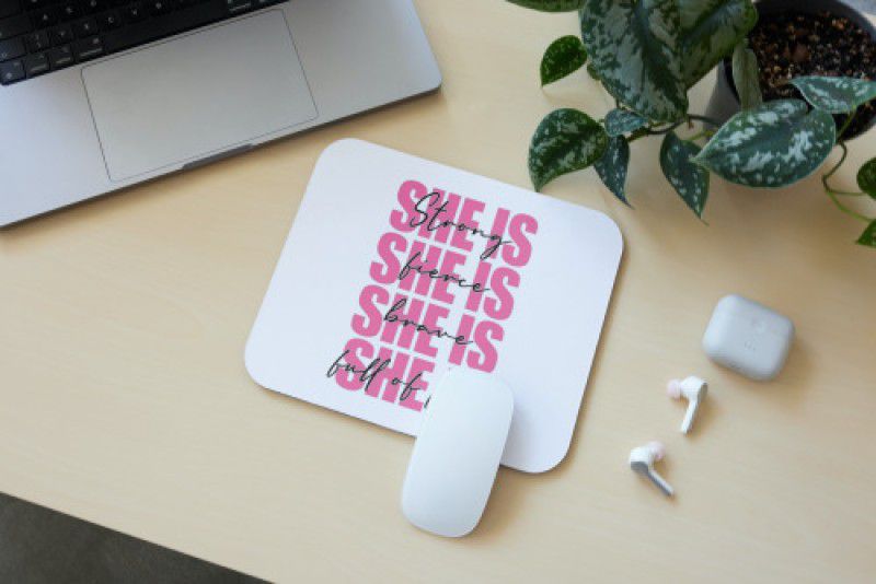 fiftythreeprintz She is Motivational For Women Nonslip Base Smooth Surface Precise Mouse Movement Mousepad  (Salmon Pink)
