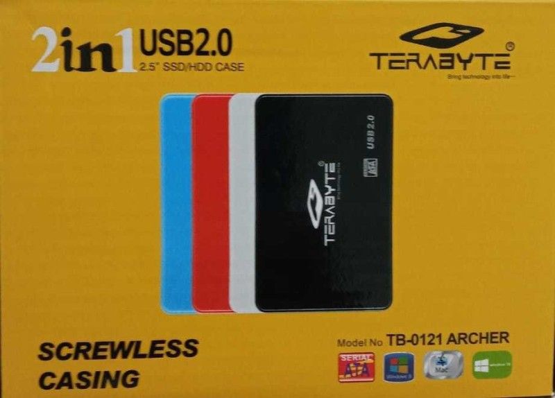 TERABYTE Screwless Laptop Casing 2.5" USB 2.0 HDD/SSD Enclosure Case 3 inch USB 2.0 (For BOTH 2.5 SSD/HDD, Multicolor) 2.5 inch SATA CASING  (For SATA INTERFACE SSD/HDD, Multicolor)