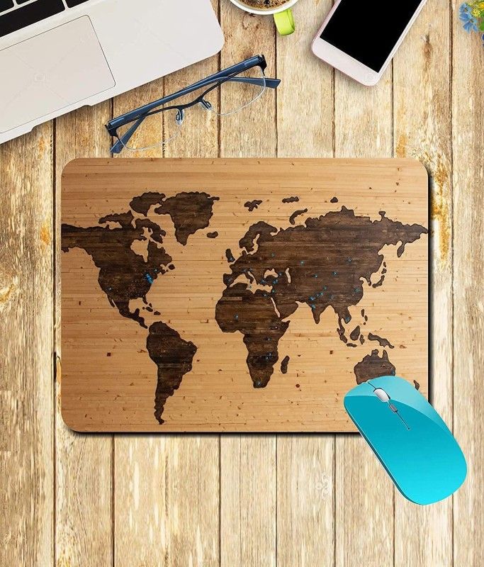 ZORI World Map Wooden Look Gaming Mouse Pad - Computer Laptop PC| Work from Home/Office | Anti-Skid, Anti-Slip, Rubber Base Mousepad  (Map&07_Wooden)