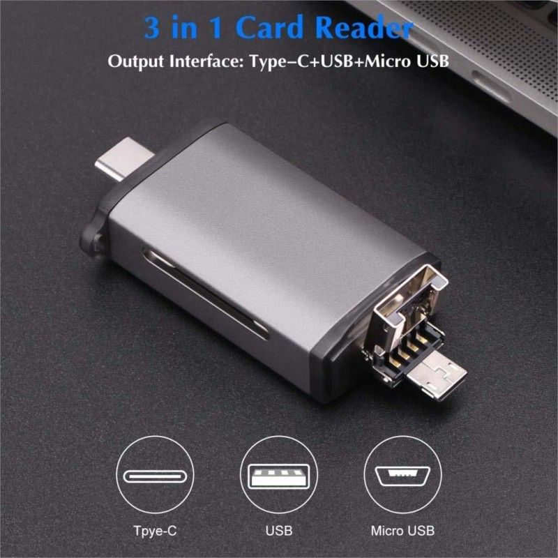 Gabbar ®USB Type C, USB 3.0 & Micro USB OTG Memory Card Reader Adapter Portable Card Reader  (Grey)