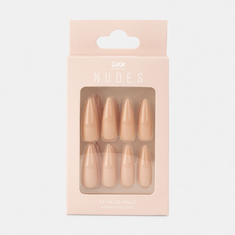 OXX Cosmetics Nudes 24 Pack False Nails with Adhesive - Stiletto Shape, Pink