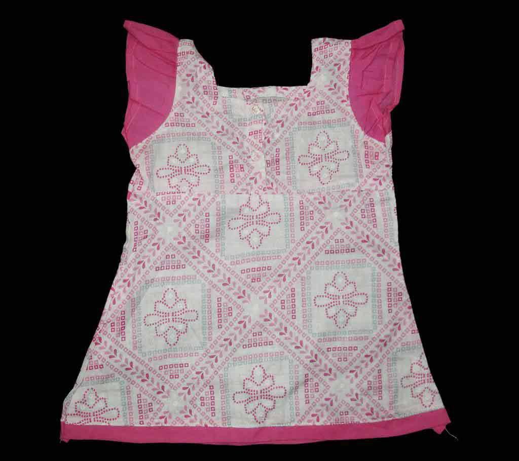 white and pink printed cotton frock 