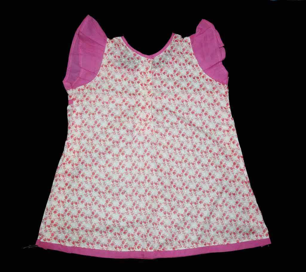 pink full printed cotton frock 