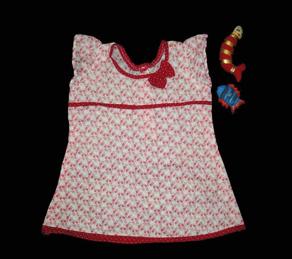 red whitre printed cotton frock 