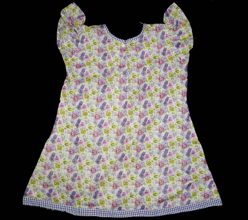purple check and full printed cotton frock 