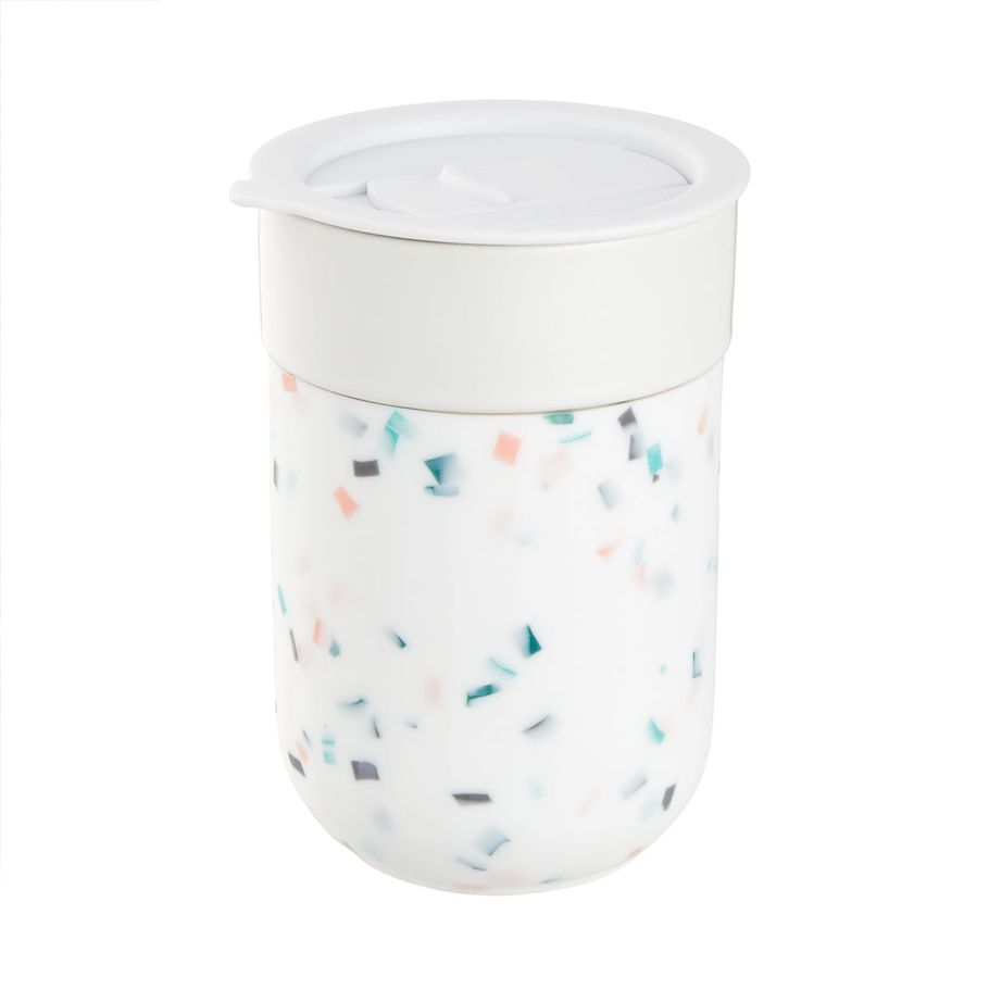 260ml White Terrazzo Look Silicone Wrap Reusable Travel Cup