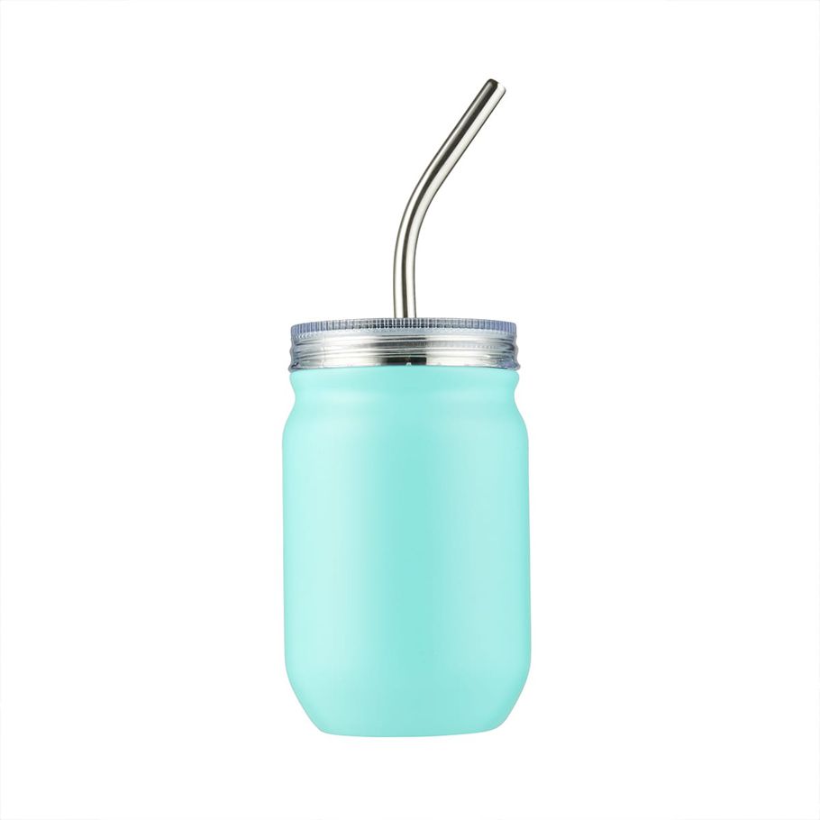 420ml Aqua Double Wall Cup with Straw