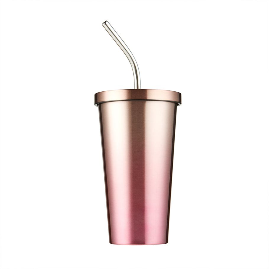 520ml Pink Ombre Stainless Steel Tumbler with Straw