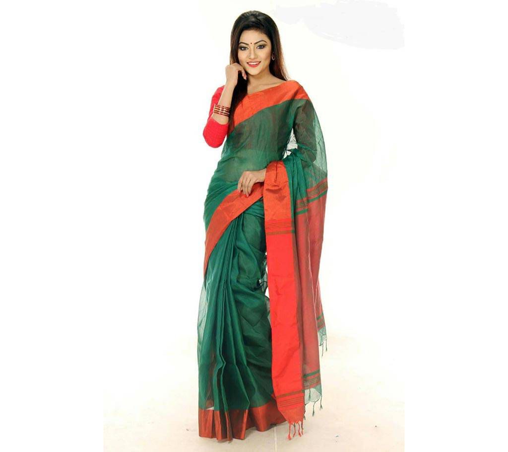 Red & green combination tosor silk sharee 
