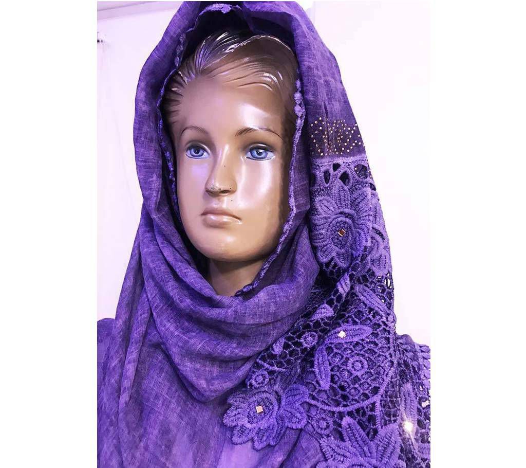 Pure Cotton Floral Design Hijab -Purple