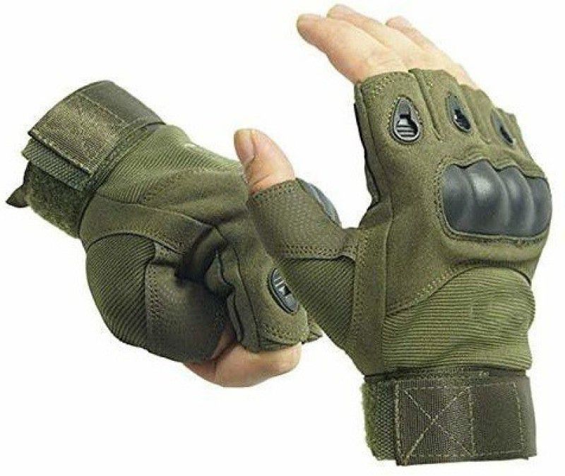 Leosportz Half Finger Hard Knuckle Motorcycle Army Shooting Outdoor Breathable Gloves-XL Gym & Fitness Gloves  (Green)