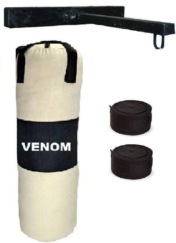 VENOM 60 Inch Long, CANVAS Material, Filled Punching Bag along with Hanging Straps, Hand Wrap Pair & Bag Stand Fitness Accessory Kit Kit