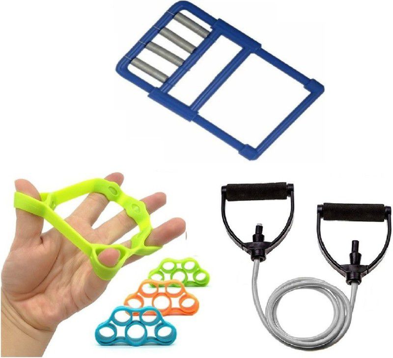 Dr Pacvu Set 3|Toning Tube,1 Rubber Finger Stretcher for finger strength, Plastic Gripper Gym & Fitness Kit