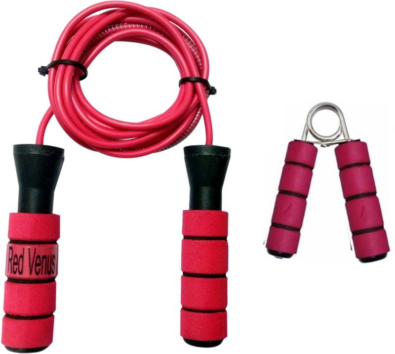 Red Venus Combo of PVC Best Quality Ball Bearing Skipping Rope and Foam Handle Hand Grip for Men Women Fitness Accessory Kit Kit