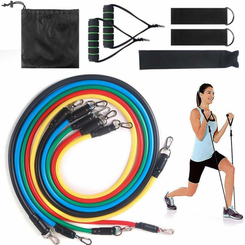 HUKBO 11Pc Resistance Bands Elastic Rubber Rope Sport Expander Bodybuilding Exercise Set Resistance Tube  (Multicolor)